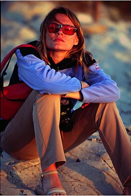 Agnieszka on the Route de Cretes at sunset