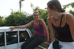 Hasna and Marion, on back of Toyota Hilux, Guinea Bissau.