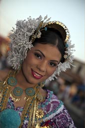 Queen on carnival, in pollera, Las Tablas, Panama.